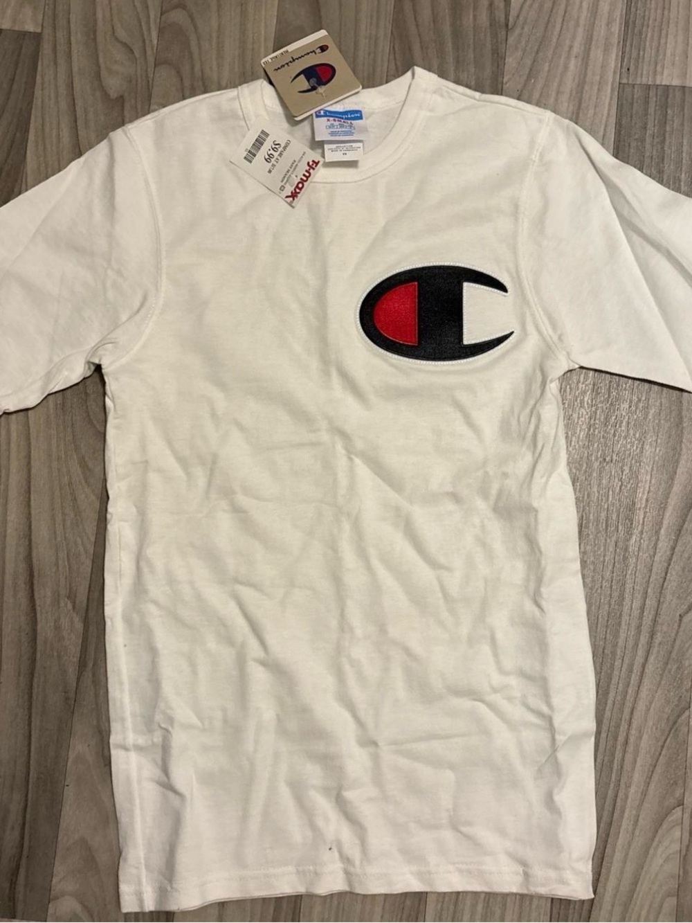 Champion White Tee with Red & Black C Patch